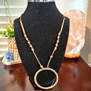 Bohemian Oversized Hoop Statement Pendant Beaded Necklace NWOT
